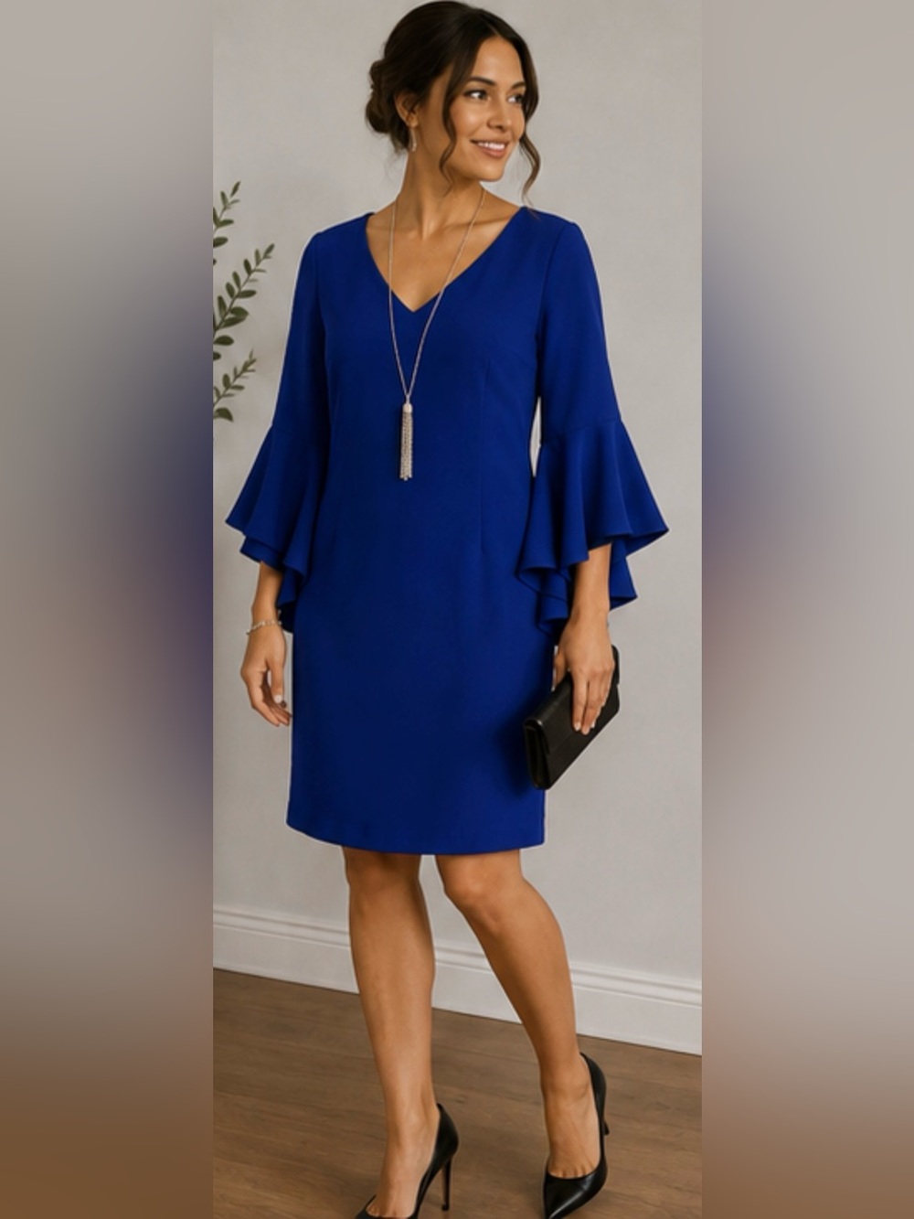 NWT MSK Royal Blue Double Bell Sleeve Dress Size 10